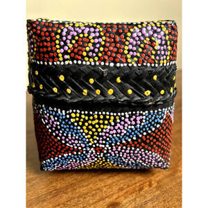 Handmade Tribal Woven Basket Box 5"x4"x4" (Multicolor Lidded Storage Container)